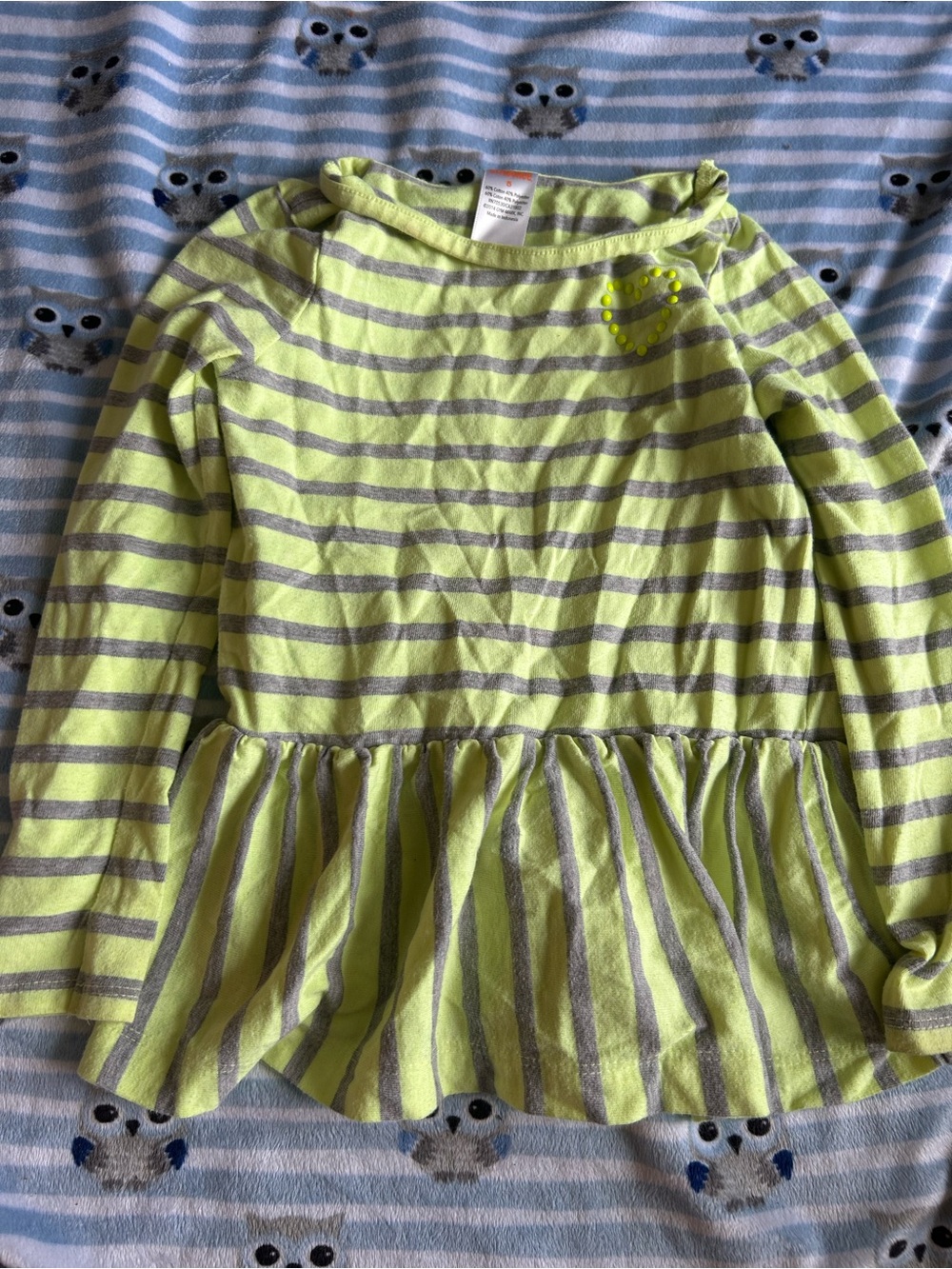 Gymboree Lime Green & Gray Striped Long-Sleeve Peplum Top
